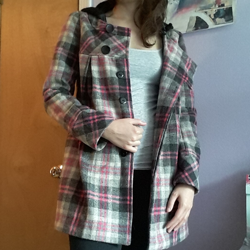Pink and Black Plaid Coat